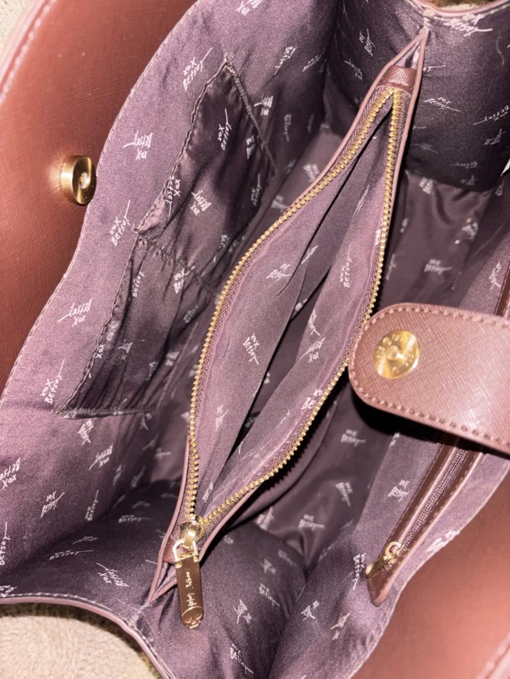 Betsey Johnson Brown Skull & Floral Embossed Tote Bag - Gold Skull Studs - Picture 6 of 11